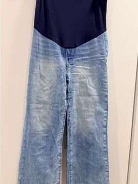 Pinkblush Light Blue Wide-Leg Maternity Jeans with Navy Panel